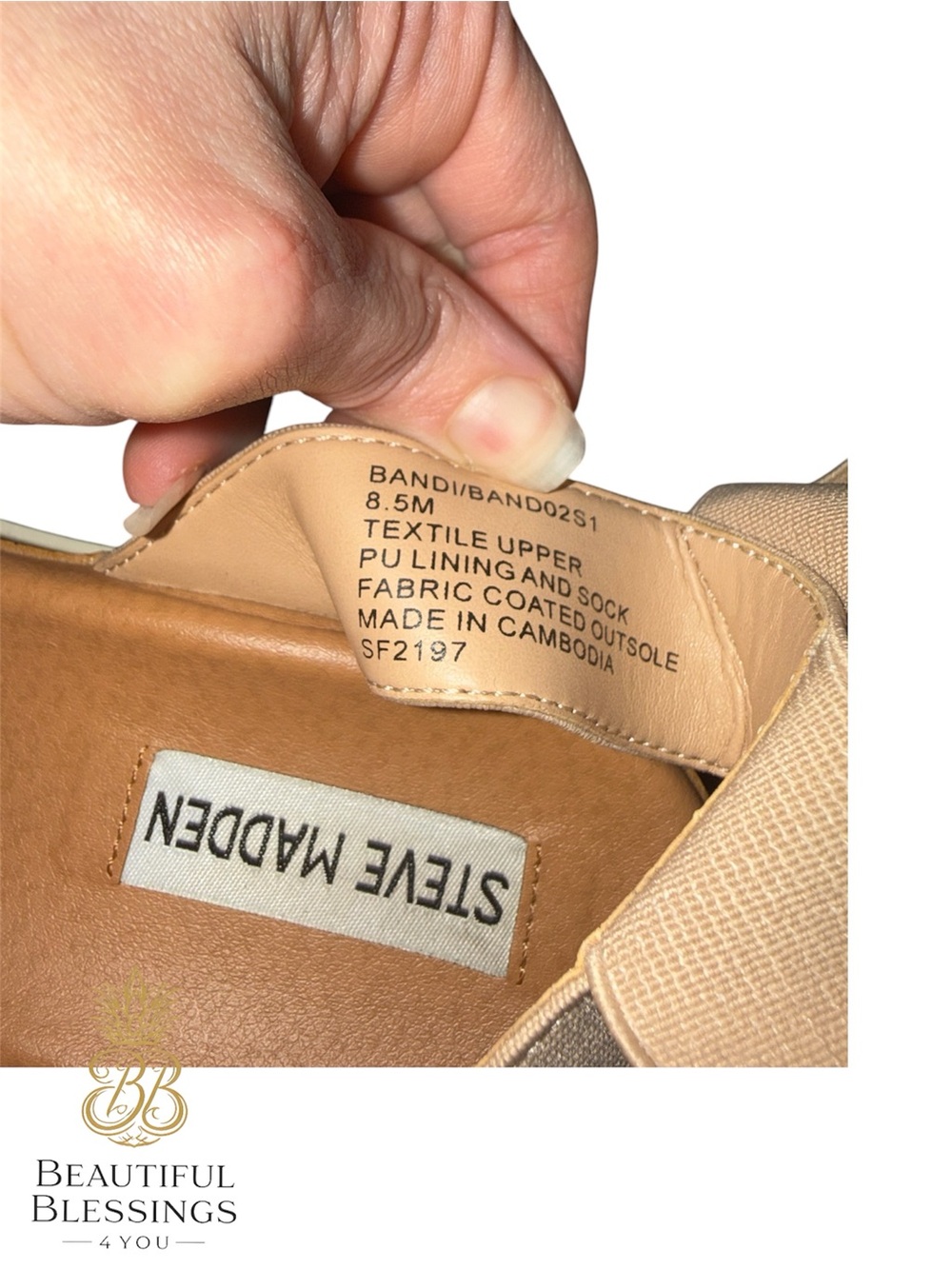 Steve Madden platform Sandals Women 8.5 Beige Elastic Strap Cork Wedge Comfort - Picture 7 of 11